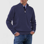 Men's half-zip mock neck sweater with long sleeves and ribbed trims