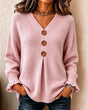 Women's V-neck button cardigan with long sleeves and ribbed knit texture
