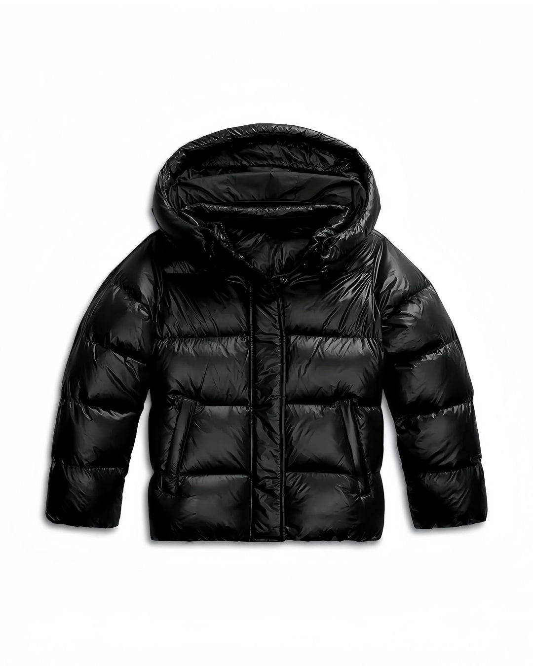 Women's hooded quilted puffer jacket with front zipper