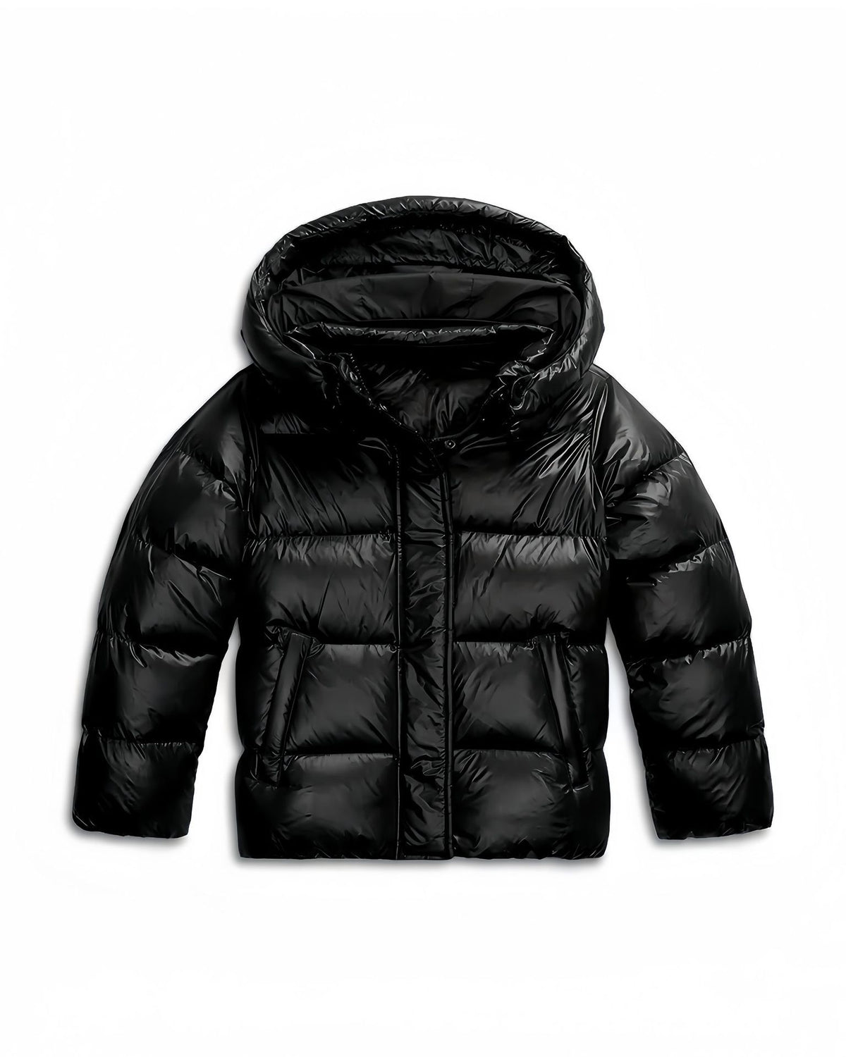Women's hooded quilted puffer jacket with front zipper
