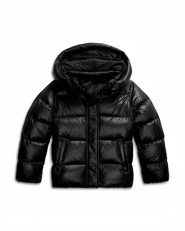 Women's hooded quilted puffer jacket with front zipper