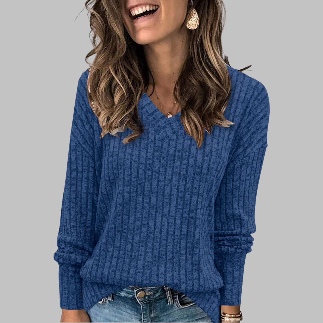 Women's V-Neck Long Sleeve Top — Relaxed Fit Everyday Top