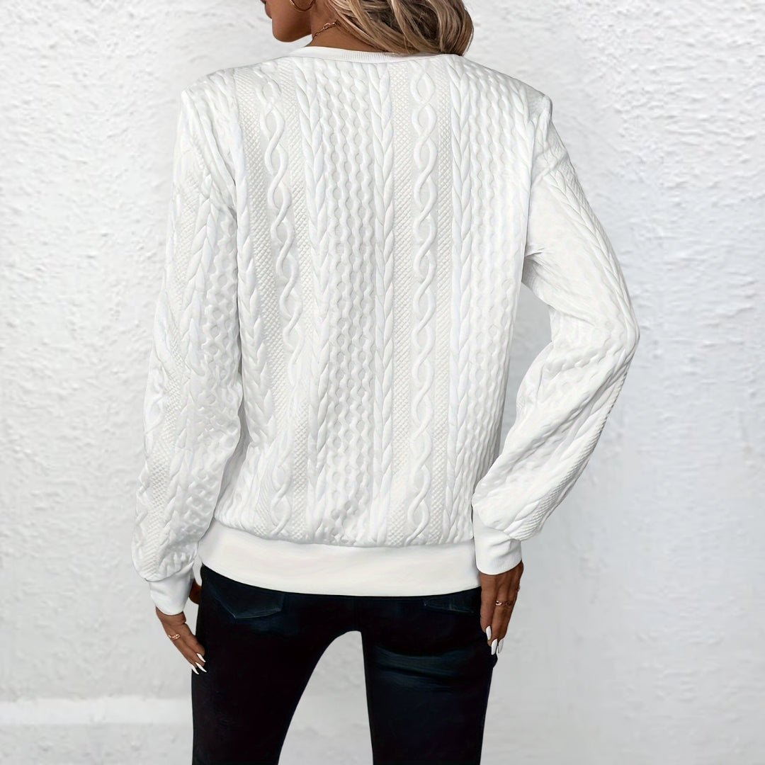 Women's textured knit sweater with quarter zip and ribbed trims