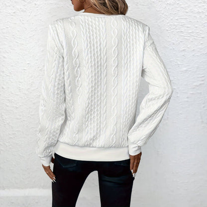 Women's textured knit sweater with quarter zip and ribbed trims