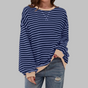 Women's striped crew neck sweatshirt with long sleeves and contrast ribbed trims