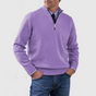 Men's half-zip mock neck sweater with long sleeves and ribbed trims