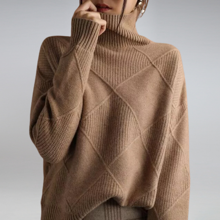 Women's geometric diamond turtleneck sweater with long sleeves