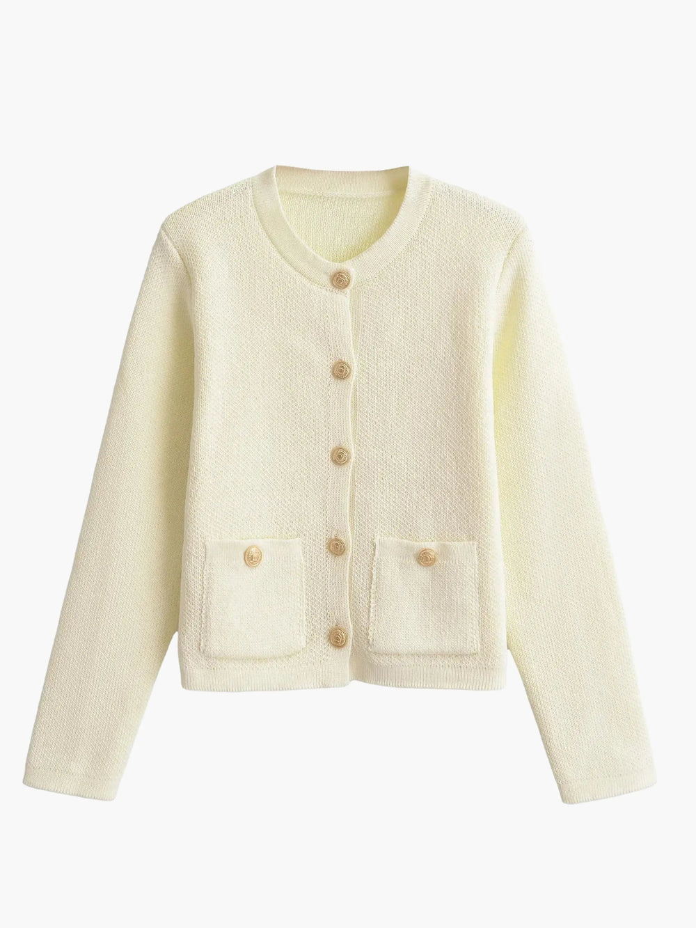 Women's cropped knit cardigan with buttons and front pockets