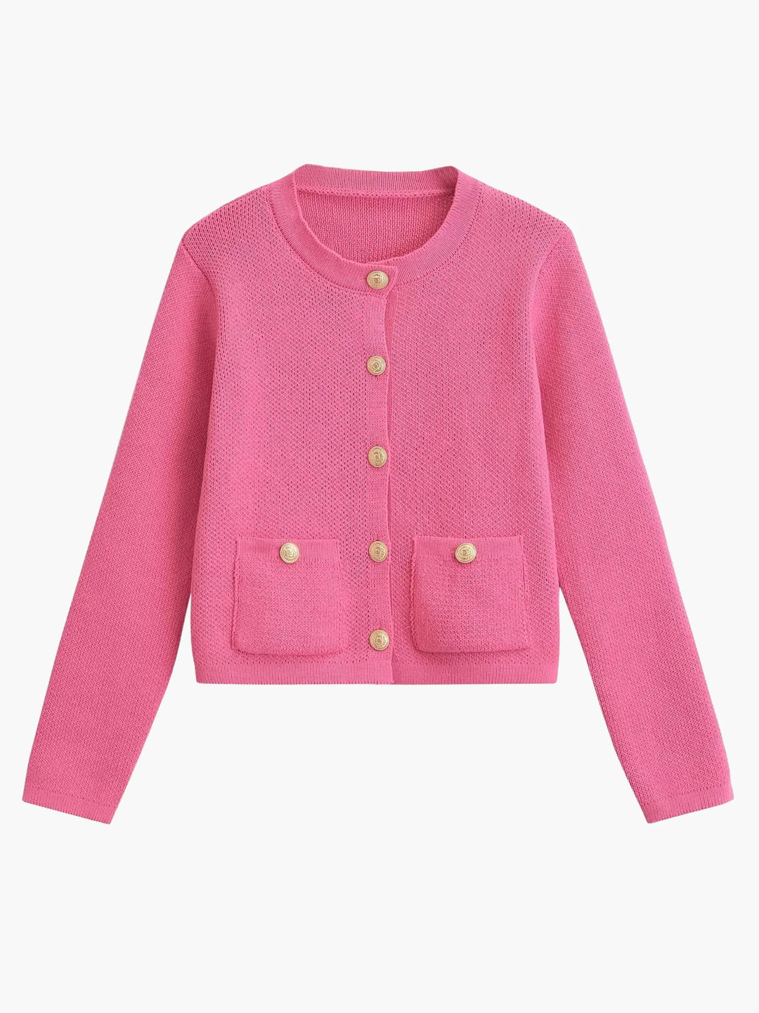 Women's cropped knit cardigan with buttons and front pockets