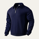 Men's textured quarter zip sweater with collared neckline and long sleeves