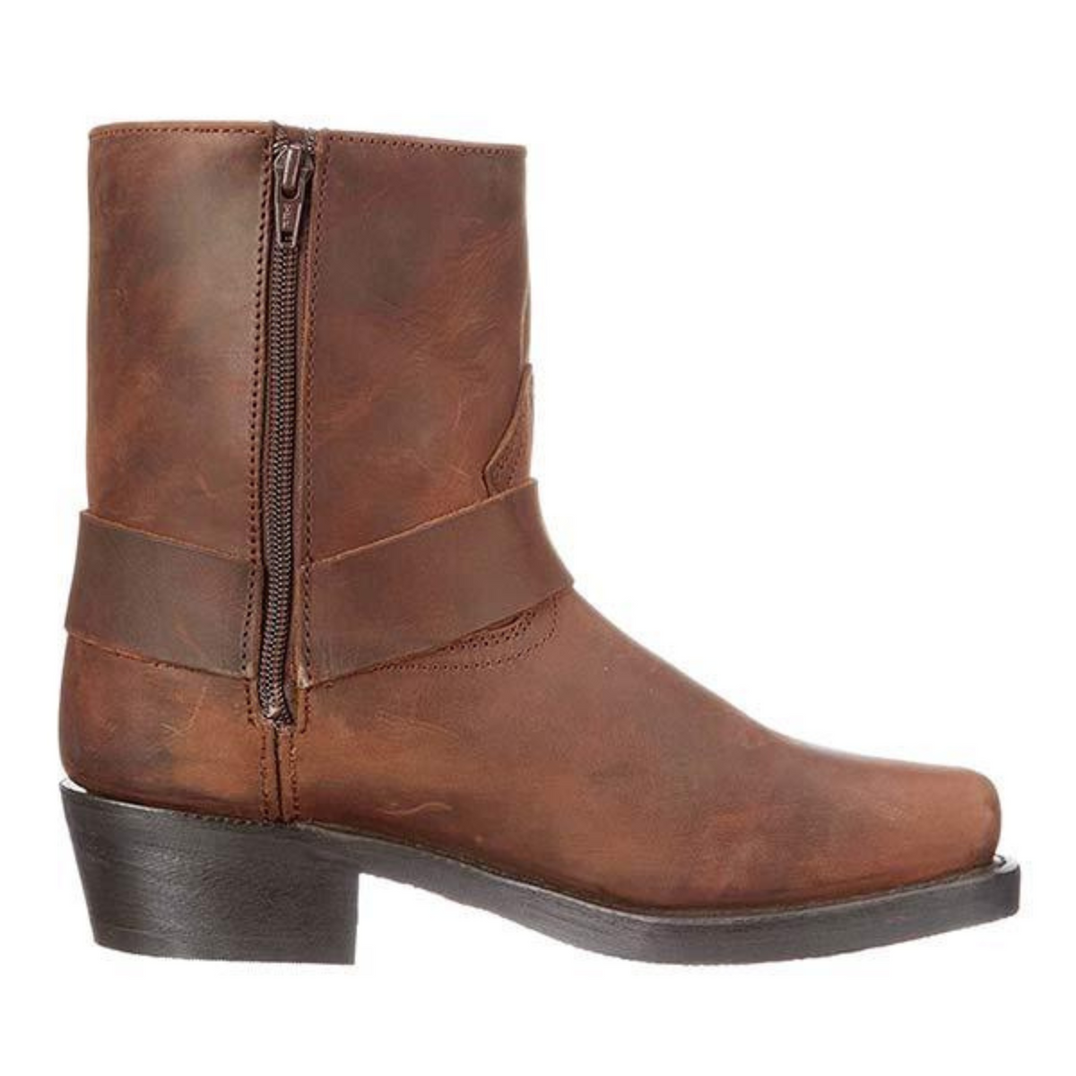 Men's cowboy boots with decorative strap, metal studs and low heel