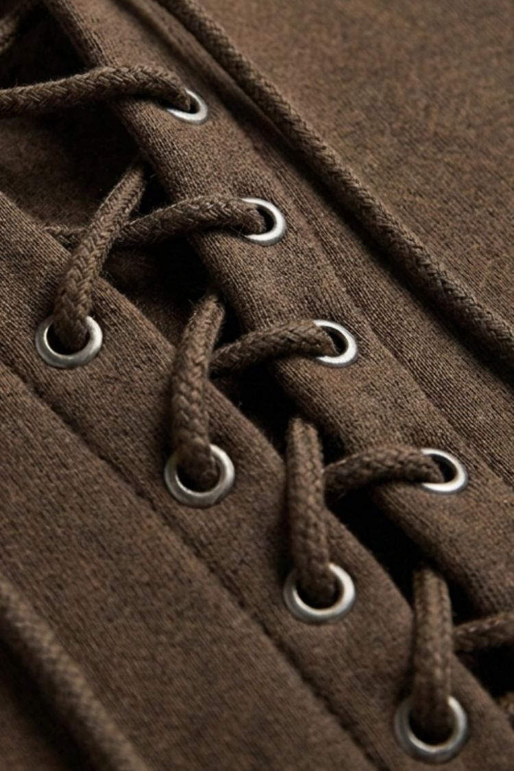 Men's hooded sweatshirt with lace-up front, long sleeves and kangaroo pocket