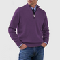 Men's half-zip mock neck sweater with long sleeves and ribbed trims