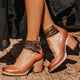 Women's ankle boots with three buckle straps and stacked block heels