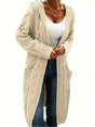 Women's longline textured open cardigan with long sleeves and side pockets