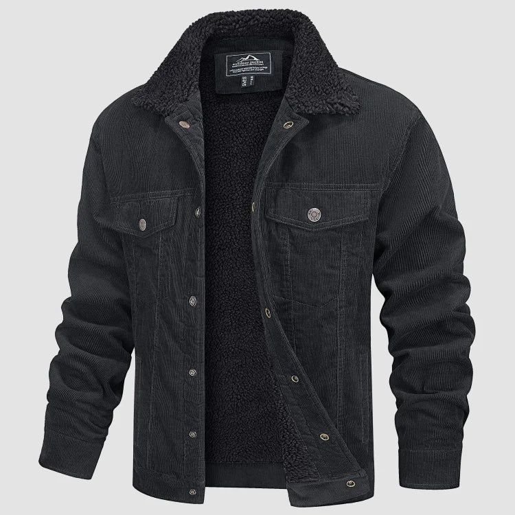 Men's ribbed jacket with sherpa lining, fold-down collar and button front