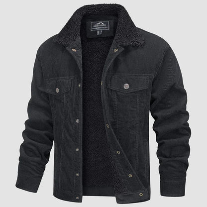 Men's ribbed jacket with sherpa lining, fold-down collar and button front