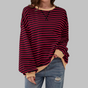 Women's striped crew neck sweatshirt with long sleeves and contrast ribbed trims