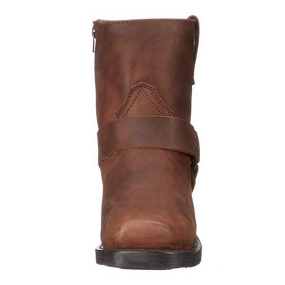 Men's cowboy boots with decorative strap, metal studs and low heel