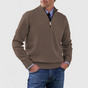 Men's half-zip mock neck sweater with long sleeves and ribbed trims
