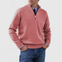 Men's half-zip mock neck sweater with long sleeves and ribbed trims