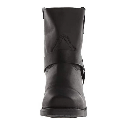 Men's cowboy boots with decorative strap, metal studs and low heel
