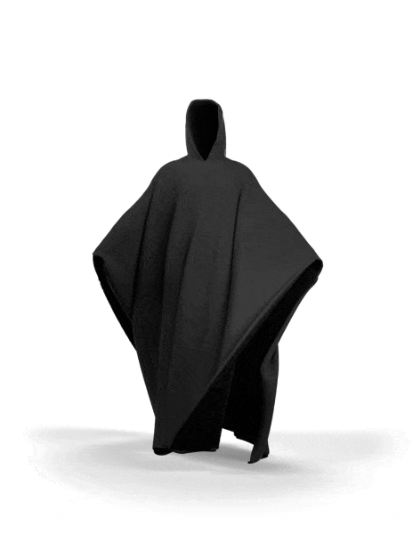 Oversized hooded poncho with plush-looking lining and wide sleeves