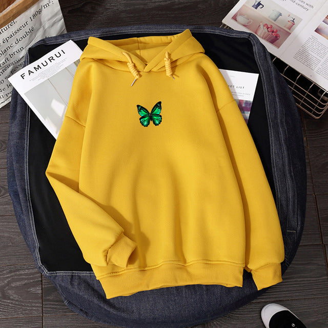 Women's hooded sweatshirt with butterfly chest print