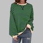 Women's striped crew neck sweatshirt with long sleeves and contrast ribbed trims
