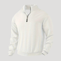 Men's cable knit half-zip sweater with mock neck and long sleeves