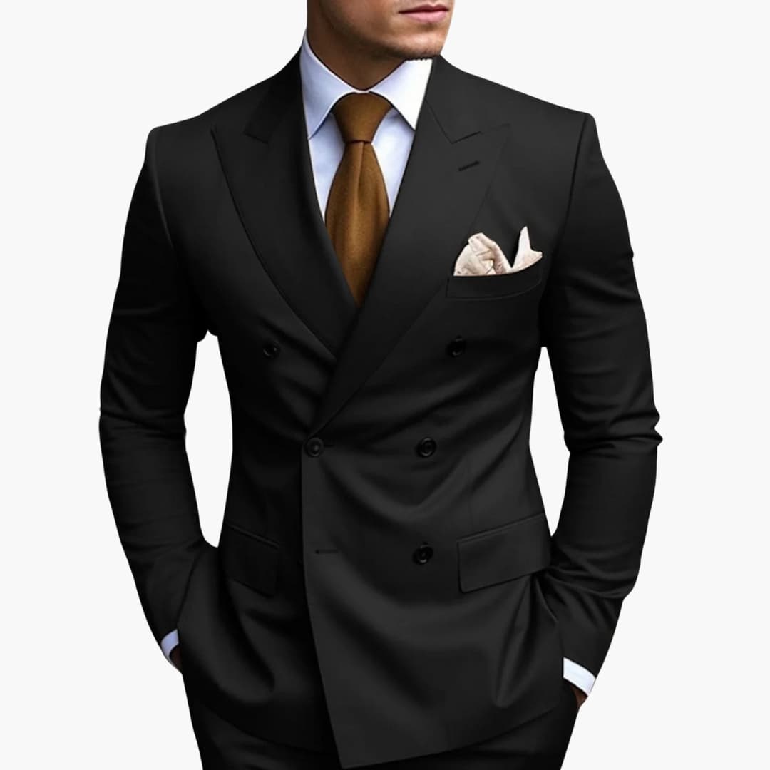 Men's Double-Breasted Suit Set – Tailored Notched-Lapel Blazer & Trousers for Weddings & Business 1