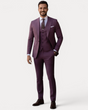 Men's three-piece suit with notched lapels, buttoned waistcoat and tailored trousers