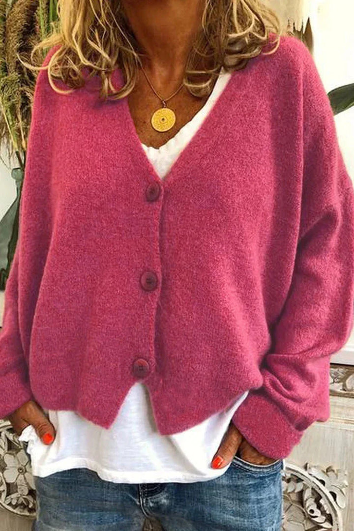 Women's V-neck knit cardigan with button front