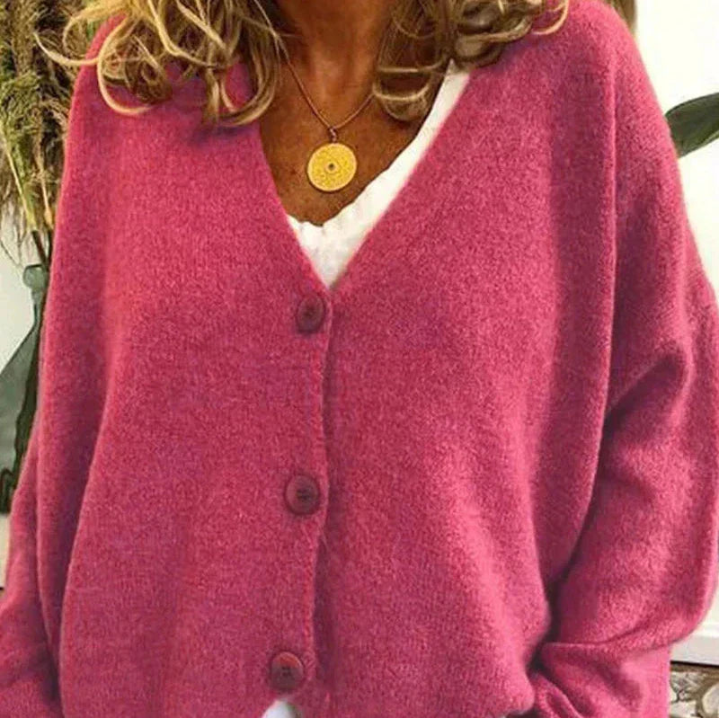 Women's V-neck button cardigan with long sleeves