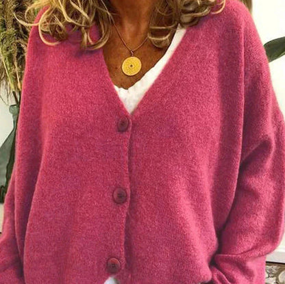 Women's V-neck button cardigan with long sleeves