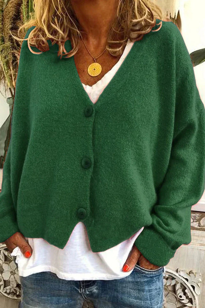 Women's V-neck knit cardigan with button front