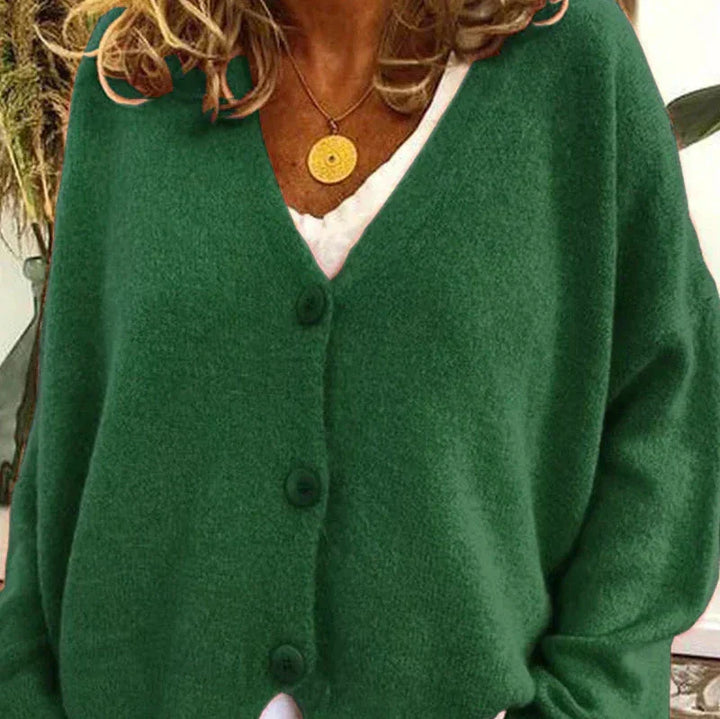 Women's V-neck button cardigan with long sleeves