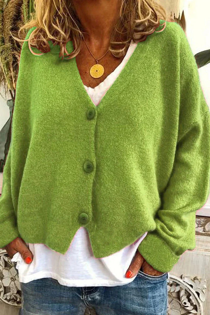 Women's V-neck knit cardigan with button front
