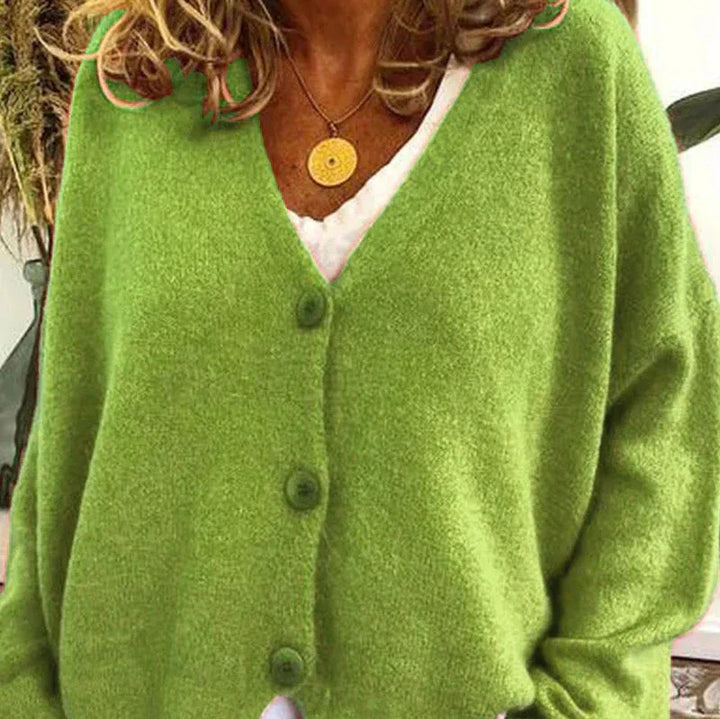 Women's V-neck button cardigan with long sleeves