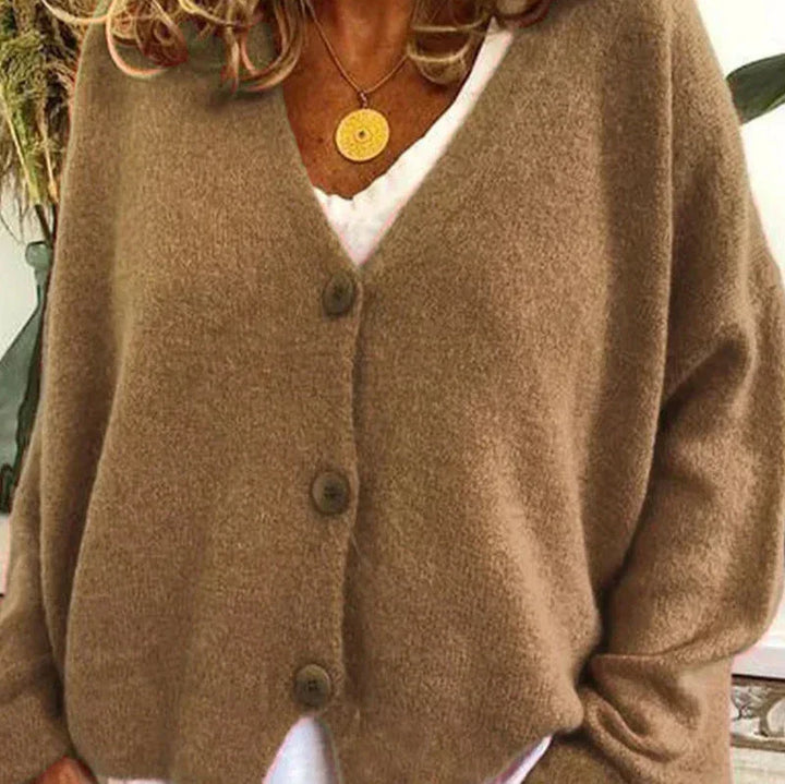 Women's V-neck button cardigan with long sleeves