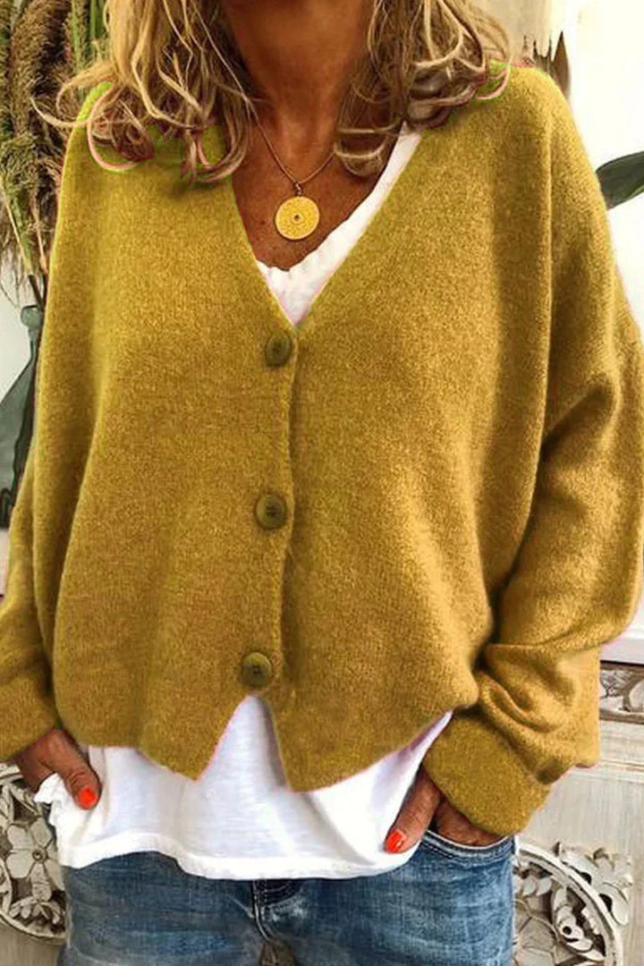 Women's V-neck knit cardigan with button front