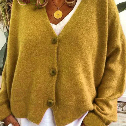 Women's V-neck button cardigan with long sleeves