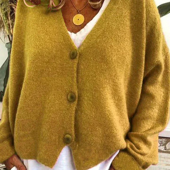 Women's V-neck button cardigan with long sleeves