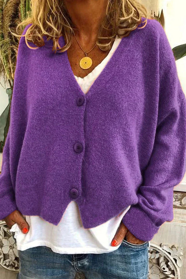 Women's V-neck knit cardigan with button front