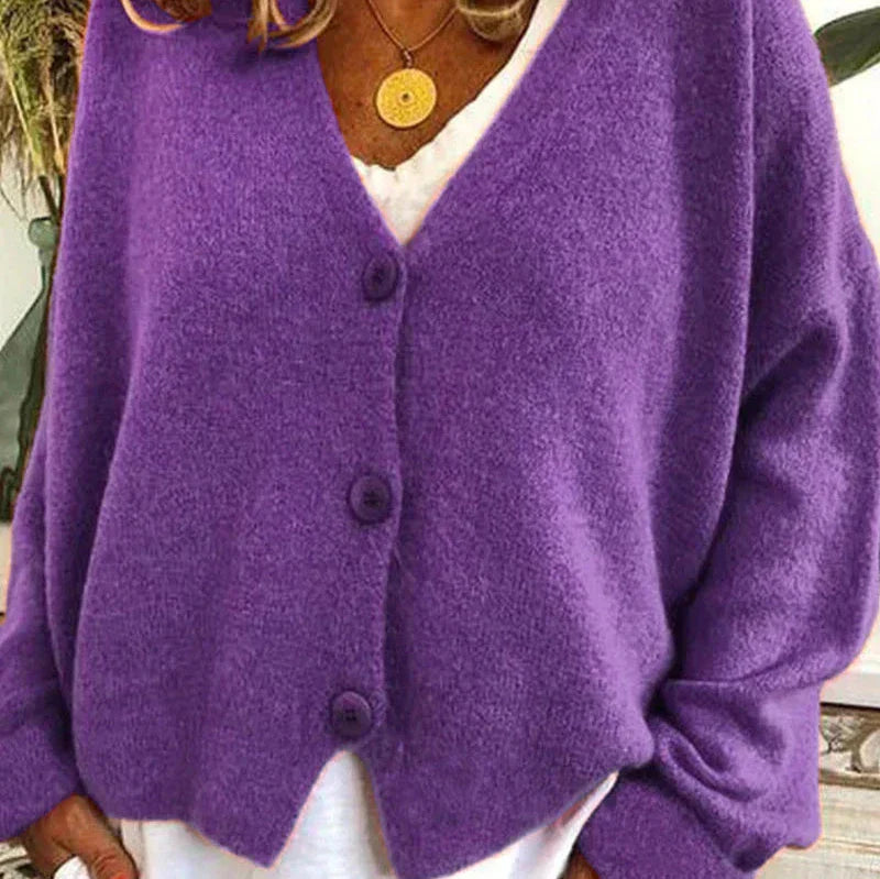 Women's V-neck button cardigan with long sleeves