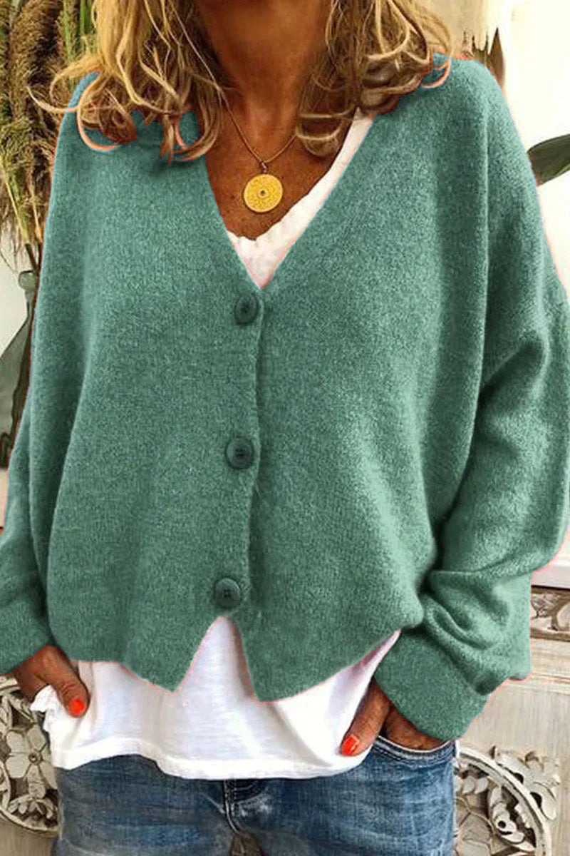Women's V-neck knit cardigan with button front