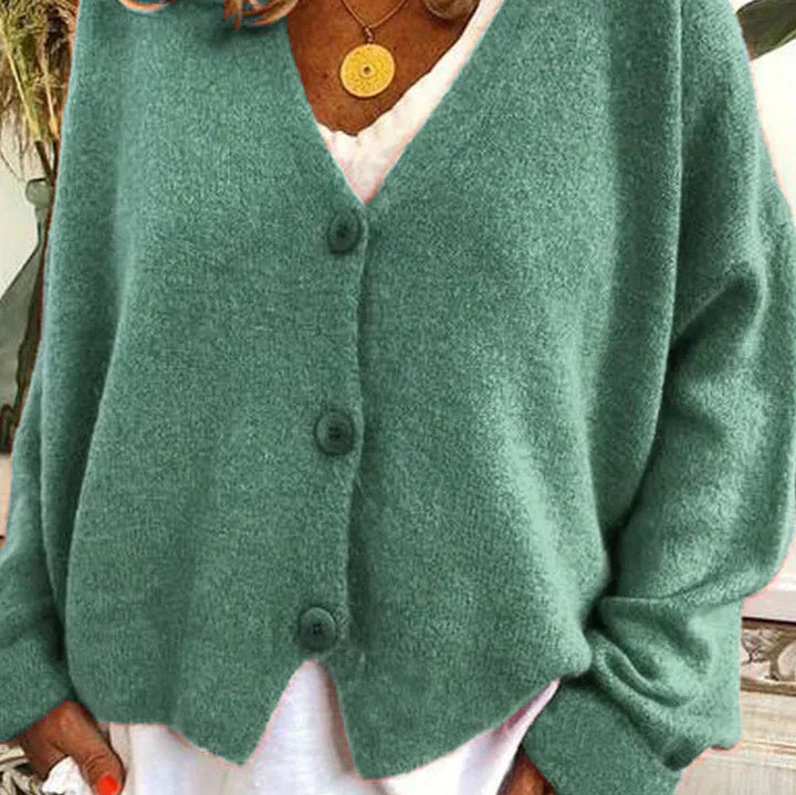 Women's V-neck button cardigan with long sleeves