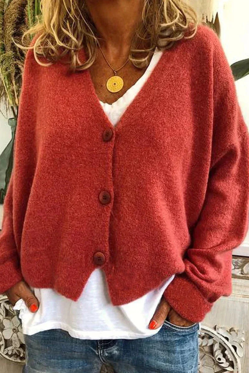 Women's V-neck knit cardigan with button front