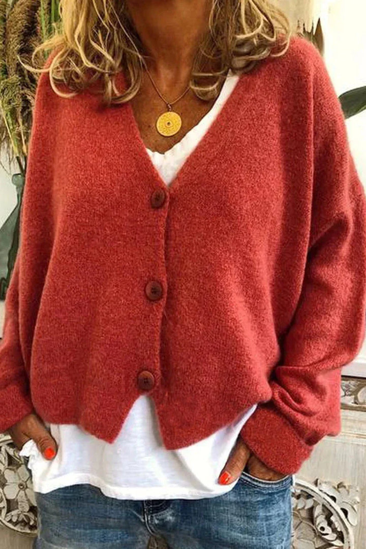 Women's V-neck knit cardigan with button front