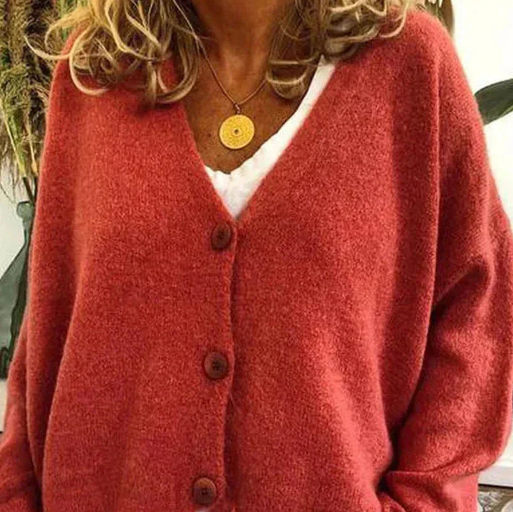 Women's V-neck button cardigan with long sleeves
